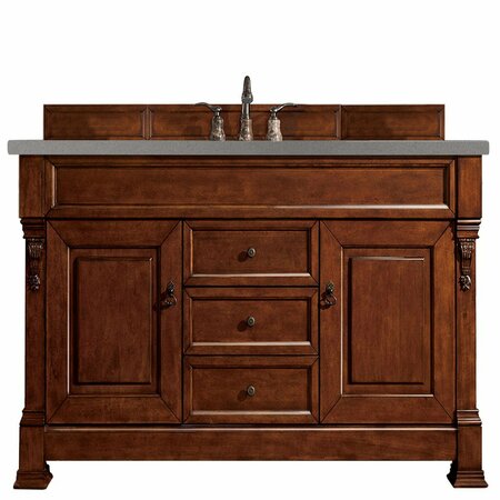 JAMES MARTIN VANITIES Brookfield 60in Single Vanity, Warm Cherry w/ 3 CM Grey Expo Quartz Top 147-114-5381-3GEX